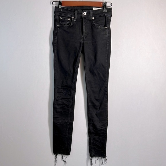 Rag & Bone Black Raw Hem Skinny Ankle Jeans size 24 - Picture 2 of 10